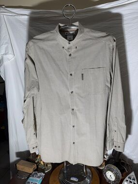 Columbia Beige Micro-Check Button-Down Long Sleeve Shirt